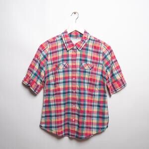 AEO American Eagle Outfitters Plaid Short Sleeve Button Down Juniors Size 12